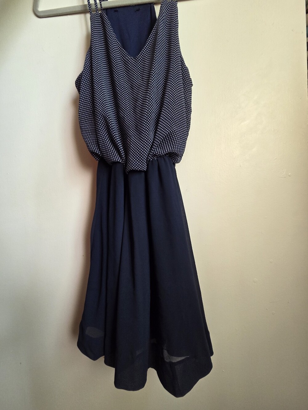 Navy Polka Dot womens Sleeveless Dress
